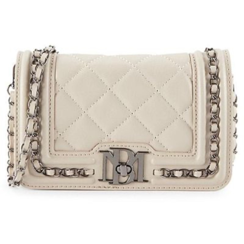NWT Badgley Mischka Taupe Quilted Vegan Leather Crossbody Bag Gunmetal Chain BM - Picture 4 of 10